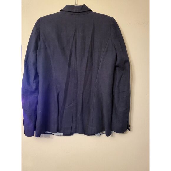 British Khaki Navy Long Sleeve Line & Cotton Blazer Women Size Medium Career - Picture 2 of 10